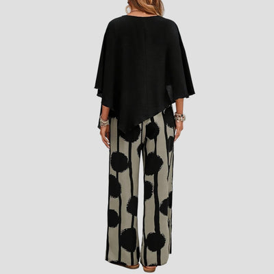 Milavie™ | Modieuze damesoutfit met asymmetrische top en broek met print